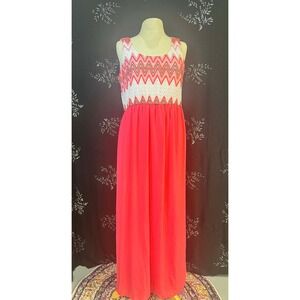 Rue21 Womens XL Coral Pink Chevron Crochet Bodice Sleeveless Maxi Dress Boho